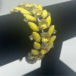 Vintage yellow rhinestone statement bracelet lemon navette stones chunky MCM